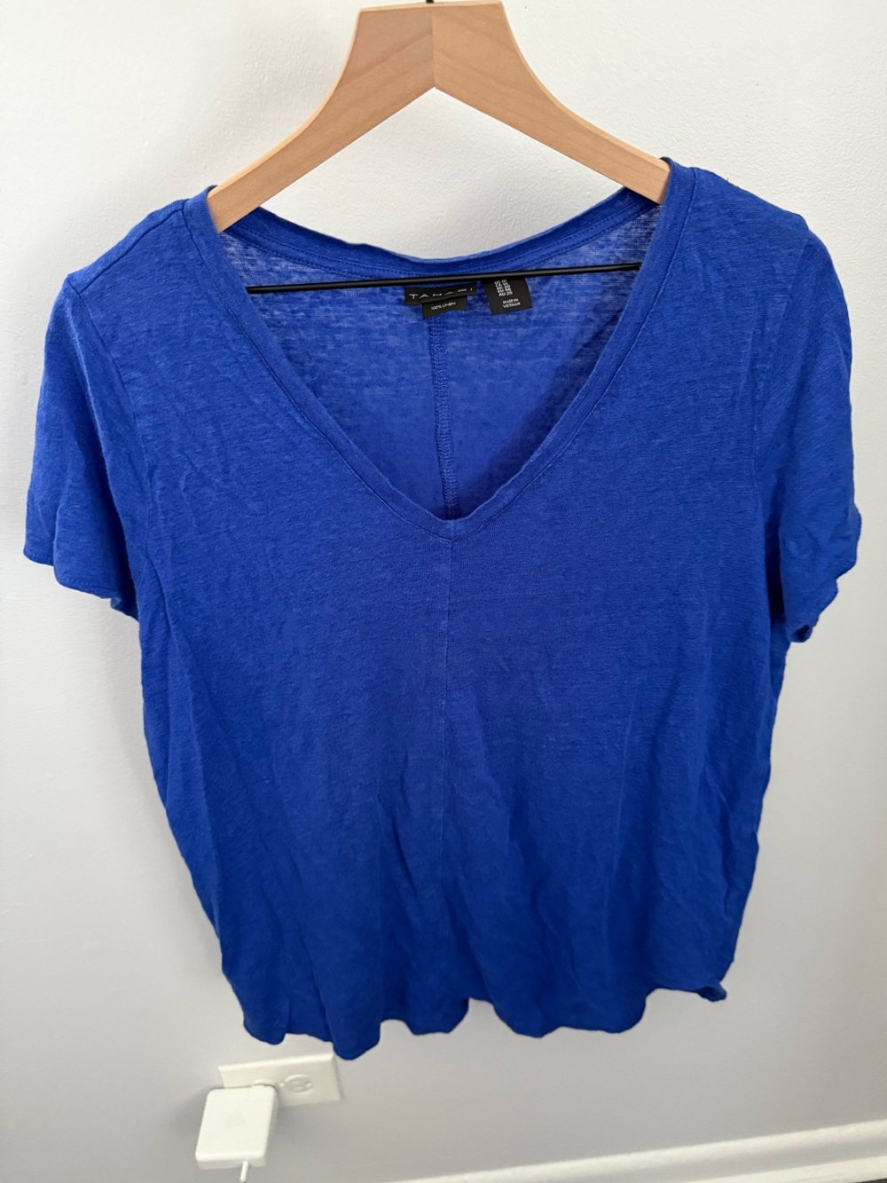 Tahari 1X Royal Blue Short Sleeve V Neck Tee Resort Linen Vacation Relaxed - Picture 4 of 5